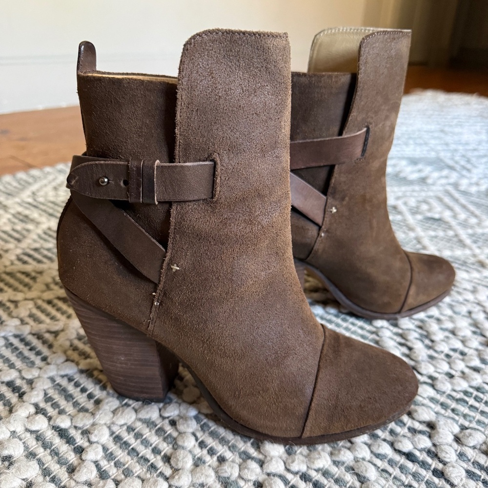 Rag & Bone Kinsey Brown Suede Block Heels Ankle Boots